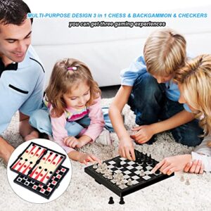 Magnetic Chess Set Backgammon Board Game Set 3 in 1 with Checkers Inside for Home Outdoor Travel Chess Set