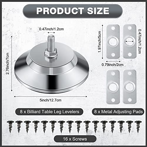 Hicarer 8 Pieces Billiard Pool Table Leg Levelers Adjustable Leveling Feet Leveling Risers Furniture for Football Soccer Game Table 5 Inch Cabinets Metal Heavy Duty Cabinets Legs