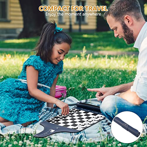 Travel Roll Up Leather Chess Set Chess Game Set with Checkers Inside,New Detachable Portable Chess Game Set for Home Outdoor (Blue)