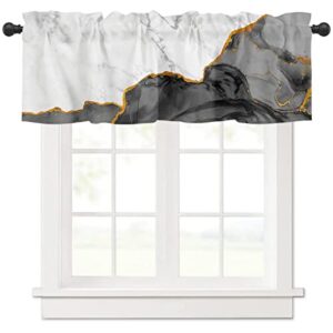 curtain valance for kitchen,wild marble pattern gold black grey white ombre window treatment valance curtains rod pocket valances for living room,dining room,bedroom,kitchen valance 60"x18"