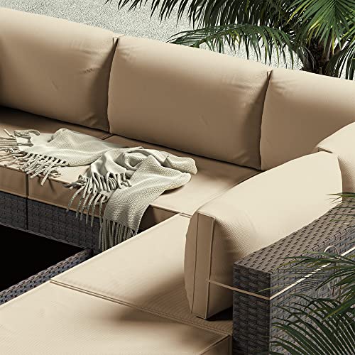 Kimunuk Outdoor Patio Cushion Cover Replacement, Outdoor Cushion Slipcovers for Outdoor Furniture Patio Sofa Couch Outside Zipper Design w/6 Seat Cushion Covers and 8 Backrest Pillow Covers