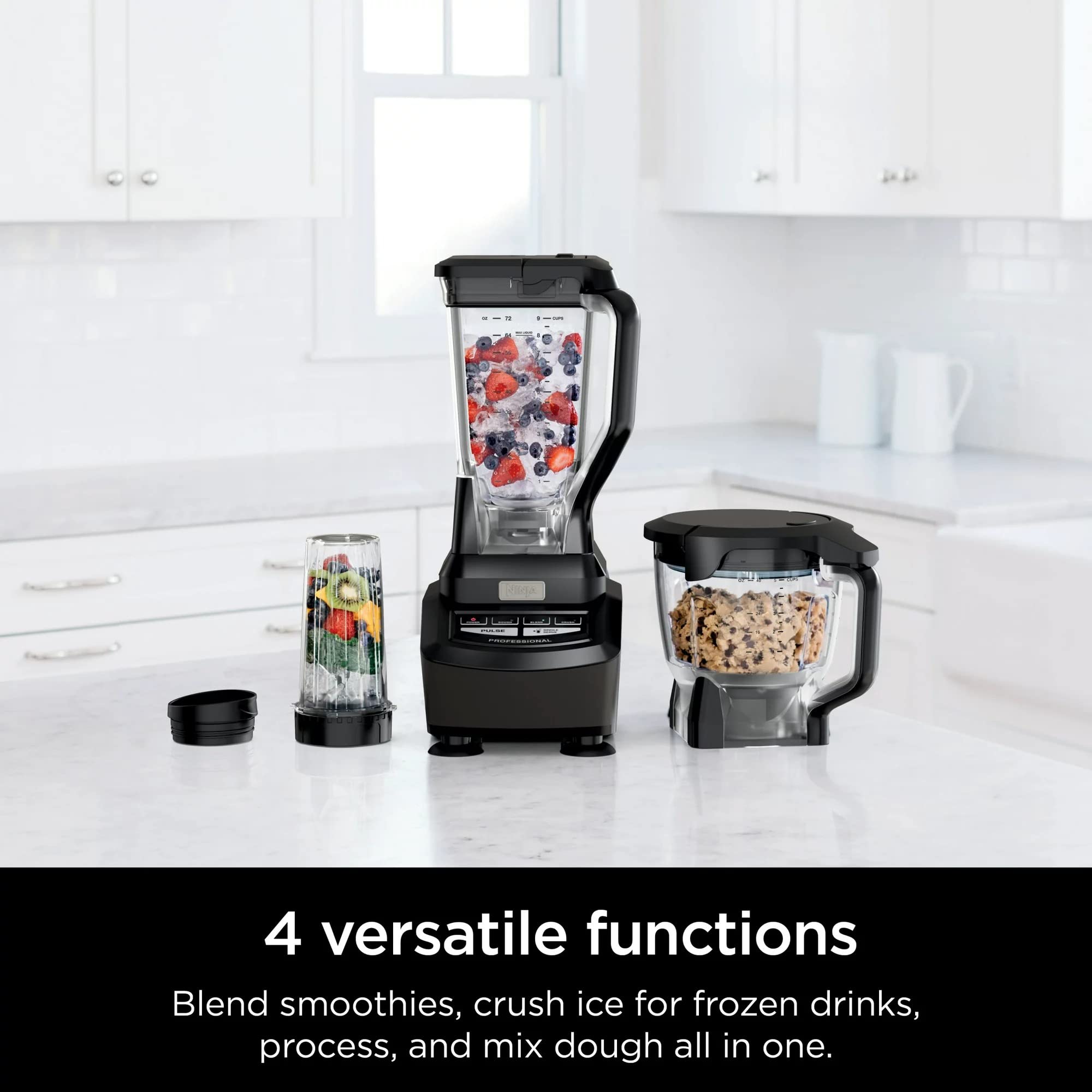 Ninja BL780WM Mega Kitchen System Blender/Food Processor with 1200W Base, 72oz Pitcher, 64oz Processor Bowl, 16oz Cup for Smoothies, Dough & More