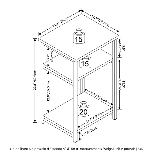 Furinno Just 3-Tier Metal Frame End Table with Storage Shelves, 1-Pack, French Oak