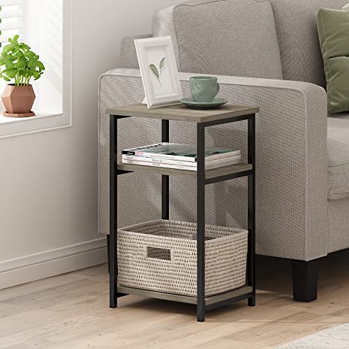 Furinno Just 3-Tier Metal Frame End Table with Storage Shelves, 1-Pack, French Oak