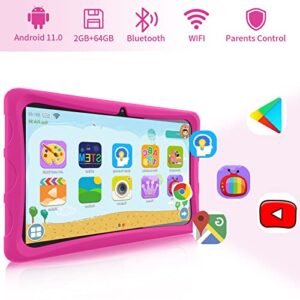 Tablet 10 inch Android 11 Tablet for Kids 2023 Latest Update Processor with3GB+64GB Storage, Dual Cameras, WiFi, Bluetooth, GPS, 512GB Expansion Support, IPS 2.5D (G+G) Full HD Display(Pink)