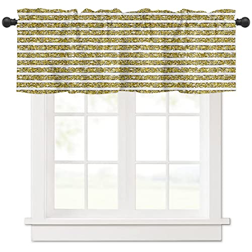 RainbowDay Valance Curtain Elegant Decorative Rod Pocket Valances White Gold Stripes Window Curtain Valance for Kitchen Bathroom Bedroom Basement Cafe,1 Panel 54x18 Inch