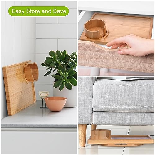 Lorbro Couch Arm Table, Couch Arm Tray with 360° Rotating Cup Holder, Bamboo Sofa Arm Tray for Couch, Foldable Sofa Armrest Tray, Clip on Side Table for Eating, Snacks, Remote, Drinks, No Installation