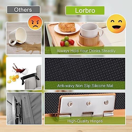 Lorbro Couch Arm Table, Couch Arm Tray with 360° Rotating Cup Holder, Bamboo Sofa Arm Tray for Couch, Foldable Sofa Armrest Tray, Clip on Side Table for Eating, Snacks, Remote, Drinks, No Installation