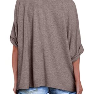 Langwyqu Women's Oversized T Shirts V Neck Short Sleeve Summer Casual Loose Tops Tees Brown