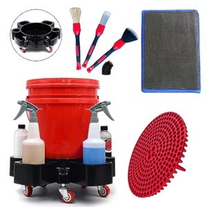bucket dolly 5 gallon rolling bucket dolly with 5 rolling swivel casters,heavy duty rolling dolly for car wash with glove ＆ sand barrier net for car washing, detailing, garage