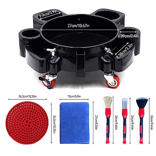 Bucket Dolly 5 Gallon Rolling Bucket Dolly with 5 Rolling Swivel Casters,Heavy Duty Rolling Dolly for Car Wash with Glove ＆ Sand Barrier Net for Car Washing, Detailing, Garage