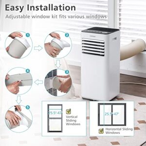 COSTWAY 8000 BTU Portable Air Conditioner, with Fan & Dehumidifier Mode, Quiet AC Unit with Sleep Mode, 2 Speeds, 24H Timer, LED Display, Remote Control, Cool Rooms up to 250 Sq.Ft (White-8000BTU)