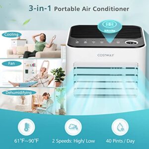 COSTWAY 8000 BTU Portable Air Conditioner, with Fan & Dehumidifier Mode, Quiet AC Unit with Sleep Mode, 2 Speeds, 24H Timer, LED Display, Remote Control, Cool Rooms up to 250 Sq.Ft (White-8000BTU)