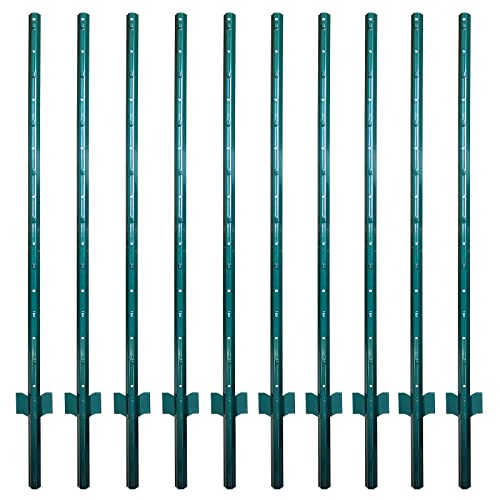 ARIFARO Fence Posts 5 Feet Sturdy Duty Metal Fence Post, Pack of 10, No Dig Garden U Post for Wire Fencing Steel Post for Yard, Outdoor Wire