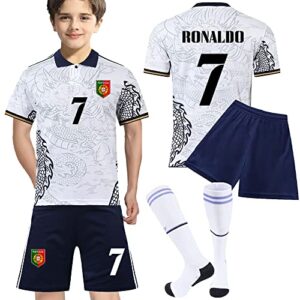 casmyd kids madridd soccer jersey+shorts ronal'doo #7 dragon edition football fan sports team shirt kit for boys girls youth