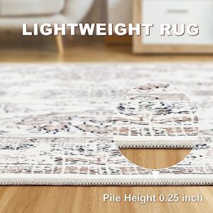 Area Rug Living Room Rugs - 8x10 Large Machine Washable Soft Farmhouse Boho Moroccan Floral Thin Rug Indoor Floor Carpet for Bedroom Under Dining Table Home Office Decor - Brown