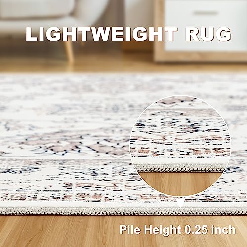 Area Rug Living Room Rugs - 8x10 Large Machine Washable Soft Farmhouse Boho Moroccan Floral Thin Rug Indoor Floor Carpet for Bedroom Under Dining Table Home Office Decor - Brown