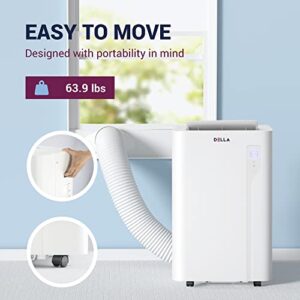 DELLA 14,000 BTU with Heat Pump Smart WiFi Enabled Portable Air Conditioner, Electric Auto Swing Fan Dehumidifier AC Unit with Remote Control Window Kit, Cools Up To 650 Sq. Ft.