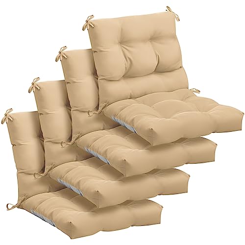 Marsui 4 Pcs Outdoor Indoor Seat/Back Chair Cushions Tufted Pillow with Ties All Weather Replacement Cushions Patio Furniture Cushions Outdoor Furniture, 42 x 21 Inches (Beige)