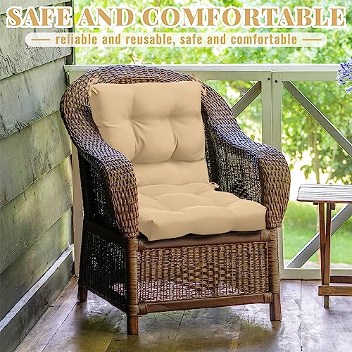 Marsui 4 Pcs Outdoor Indoor Seat/Back Chair Cushions Tufted Pillow with Ties All Weather Replacement Cushions Patio Furniture Cushions Outdoor Furniture, 42 x 21 Inches (Beige)