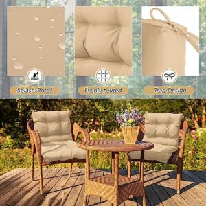 Marsui 4 Pcs Outdoor Indoor Seat/Back Chair Cushions Tufted Pillow with Ties All Weather Replacement Cushions Patio Furniture Cushions Outdoor Furniture, 42 x 21 Inches (Beige)