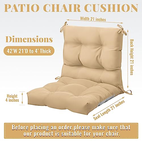 Marsui 4 Pcs Outdoor Indoor Seat/Back Chair Cushions Tufted Pillow with Ties All Weather Replacement Cushions Patio Furniture Cushions Outdoor Furniture, 42 x 21 Inches (Beige)