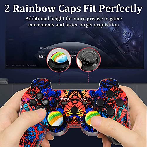 Drimoor 2 Pack Wireless Controller for PS3 - Double Vibration Motion Sense Remote Compatible with Playstation 3 with Charging Cable and Thumb Grip Caps