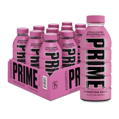 Prime Hydration Drink Sports Beverage "STRAWBERRY WATERMELON," Naturally Flavored, Caffeine Free, 10% Coconut Water, 250mg BCAAs, B Vitamins, Antioxidants, 834mg Electrolytes, Only 20 Calories per 16.9 Fl Oz Bottle (Pack of 12)