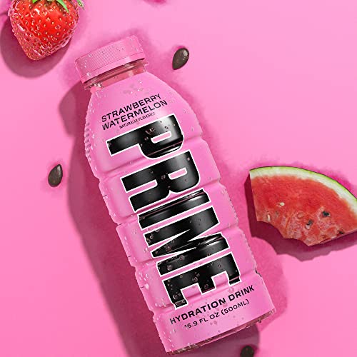 Prime Hydration Drink Sports Beverage "STRAWBERRY WATERMELON," Naturally Flavored, Caffeine Free, 10% Coconut Water, 250mg BCAAs, B Vitamins, Antioxidants, 834mg Electrolytes, Only 20 Calories per 16.9 Fl Oz Bottle (Pack of 12)