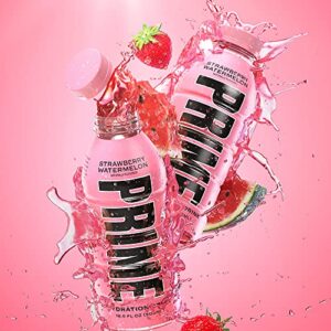 Prime Hydration Drink Sports Beverage "STRAWBERRY WATERMELON," Naturally Flavored, Caffeine Free, 10% Coconut Water, 250mg BCAAs, B Vitamins, Antioxidants, 834mg Electrolytes, Only 20 Calories per 16.9 Fl Oz Bottle (Pack of 12)