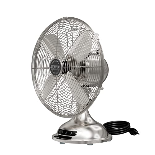 Hunter Classic D12 Portable Desk Fan 12 inch, 3 Speed, Brushed Nickel, 97315