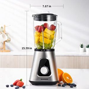 Blender for Shake and Smoothies, SHARDOR Powerful 1200W Countertop Blender for Kitchen, 52oz Glass Jar, 3 Adjustable Speed Control for Frozen Fruit Drinks, Smoothies, Sauces & More, Sliver