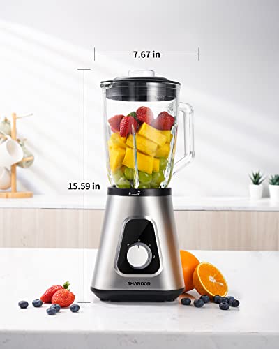 Blender for Shake and Smoothies, SHARDOR Powerful 1200W Countertop Blender for Kitchen, 52oz Glass Jar, 3 Adjustable Speed Control for Frozen Fruit Drinks, Smoothies, Sauces & More, Sliver