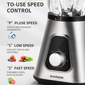 Blender for Shake and Smoothies, SHARDOR Powerful 1200W Countertop Blender for Kitchen, 52oz Glass Jar, 3 Adjustable Speed Control for Frozen Fruit Drinks, Smoothies, Sauces & More, Sliver