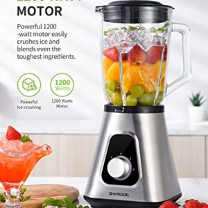 Blender for Shake and Smoothies, SHARDOR Powerful 1200W Countertop Blender for Kitchen, 52oz Glass Jar, 3 Adjustable Speed Control for Frozen Fruit Drinks, Smoothies, Sauces & More, Sliver