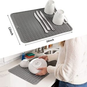 Dish Drying Mats for Kitchen Counter: Silicone Heat Resistant Quick Dry Pad for Washing Dishes, Eco Friendly Food Grade Silicone Drying Mat, Drying Mat for Coffee Machine Dish Rack