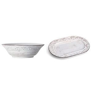 pfaltzgraff trellis serve bowl, 9", white trellis serving platter, 13.75 inch, white