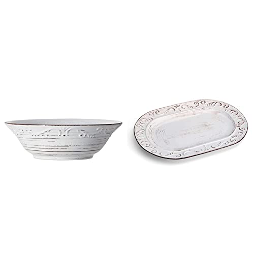 Pfaltzgraff Trellis Serve Bowl, 9", White Trellis Serving Platter, 13.75 inch, White