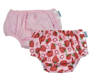 isabbe reusable swim diaper for babies & toddlers - perfect nappy for swimmers in pool or beach - great for little boys and girls. (pack of 2, large pink strawberry)