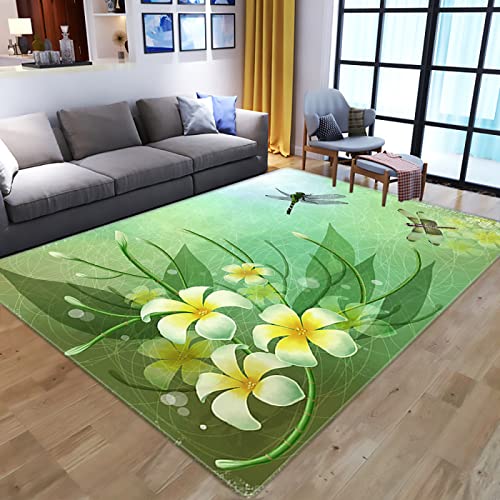 Fluffy Rug 8x10 Feet / 240x300 cm Faux Wool Indoor Accent Rug Non-Slip Low-Pile Carpet for Entrance Living RoomBedroom Dining Table 3D Green Yellow White Flower Pattern