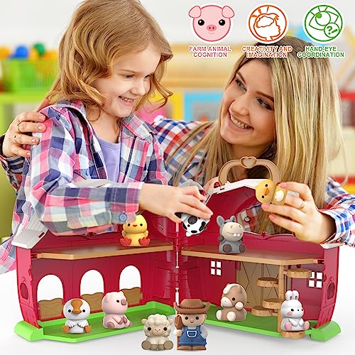 Letapapa Farm Animals Big Barn Toy for 1 2 3 Year Old, Toddler Educational Montessori Toys, Farm Pretend Playset with Barn & Farmer, Christmas Birthday Gift for Toddler Kids 1-3 Years