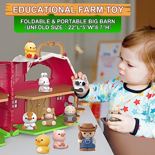 Letapapa Farm Animals Big Barn Toy for 1 2 3 Year Old, Toddler Educational Montessori Toys, Farm Pretend Playset with Barn & Farmer, Christmas Birthday Gift for Toddler Kids 1-3 Years