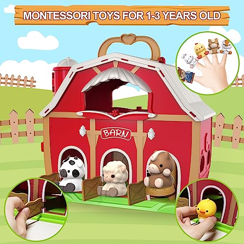 Letapapa Farm Animals Big Barn Toy for 1 2 3 Year Old, Toddler Educational Montessori Toys, Farm Pretend Playset with Barn & Farmer, Christmas Birthday Gift for Toddler Kids 1-3 Years