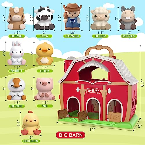 Letapapa Farm Animals Big Barn Toy for 1 2 3 Year Old, Toddler Educational Montessori Toys, Farm Pretend Playset with Barn & Farmer, Christmas Birthday Gift for Toddler Kids 1-3 Years