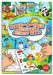 450pcs stickers/coloring book for kids 2-4, make a face reusable sticker book for toddlers including 14 coloring pages 14 scenes airplane activities for kids ages 4-8, travel road trip must have