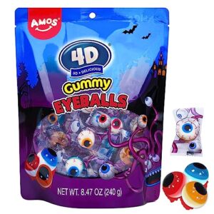 amos 4d gummy eyeball candy, individually wrapped candies 3d eyeballs shaped, perfect treat for kids halloween parties (40 count)