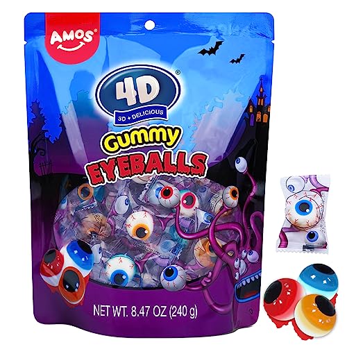 Amos 4D Gummy Eyeball Candy, Individually Wrapped Candies 3D Eyeballs Shaped, Perfect Treat for Kids Halloween Parties (40 Count)