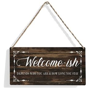 welcome-ish wood sign front door wooden signs rustic hanging plaque home wall art 12" x 6" sign wall decor for home porch