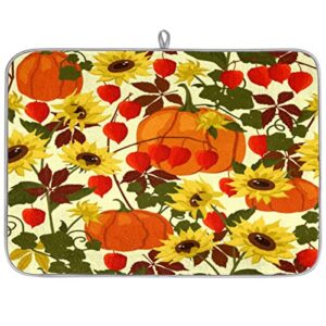 sunflower pumpkin lantern kitchen drying mat 18 x 24 inch - reversible super absorbent fiber dish drying pad with non-slip backing for countertop tea coffee bar accessories