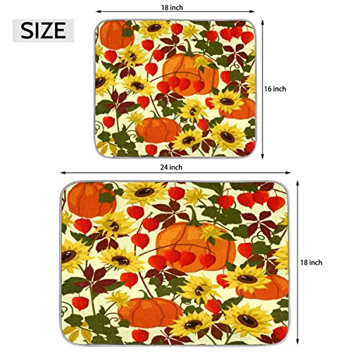 Sunflower Pumpkin Lantern Kitchen Drying Mat 18 x 24 Inch - Reversible Super Absorbent Fiber Dish Drying Pad with Non-Slip Backing for Countertop Tea Coffee Bar Accessories
